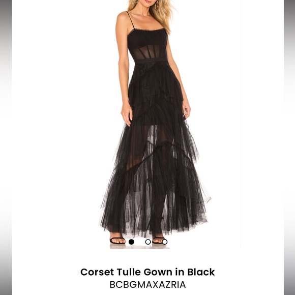 BCBGMaxAzria Dresses & Skirts - BCBGMaxAzria Black Corset Tulle Maxi Dress